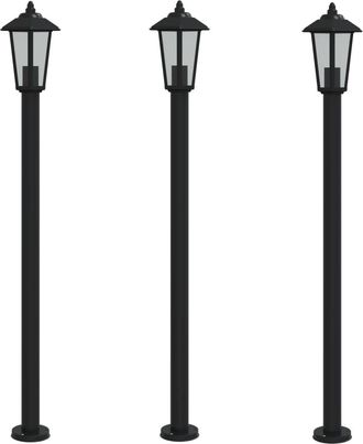 vidaXL Vidaxl - Farolas De Exterior 3 Unidades Acero Inoxidable Negro 120 Cm