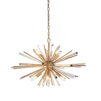 Loops Large Antique Brass Ceiling Pendant Light - 8 Bulb Hanging Fitting - Prism Glass in Clear
