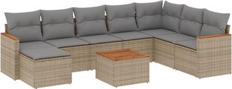 vidaXL Set De Sof&aacute;s De Jard&iacute;n 9 Pzas Con Cojines Rat&aacute;n Sint&eacute;tico Beige Vidaxl