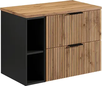 Vente-Unique Mueble suspendido para lavabo con estantes - Natural claro - L80 cm - MADELA