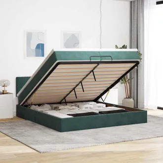 vidaXL Estructura De Cama Otomana Con Colch&oacute;n Verde Oscuro 200x200 Cm Vidaxl