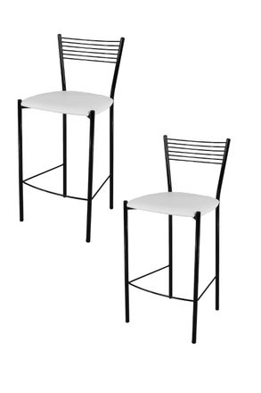 Tommychairs Tommychairs 2 Taburetes Elegance En Acero Negro Asiento Polipiel Blanco