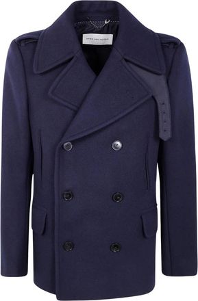 Dries Van Noten Rafaell Double-Breasted Peacoat - Heren - Mantel - Blauw - XL - Wol - Jassen