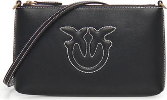 Pinko Elegante Zwarte Leren Portemonnee met Riem - Dames - Schoudertassen - Zwart - ONE Size - Leer - Tassen