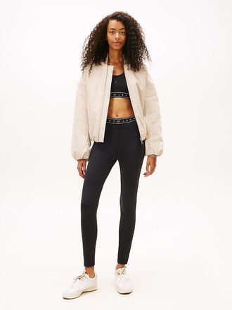 Tommy Hilfiger Womens Tommy Jeans Logo Tape Rib-Knit Legging - Black - L