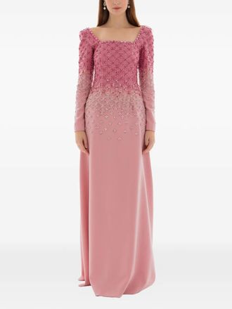 Dina Melwani crystal-grid embroidered gown - Pink