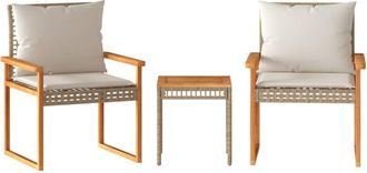 vidaXL Vidaxl - Mesita y sillas con cojines 3 pzas ratán pe acacia beige mezcla