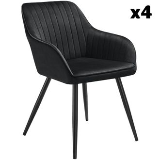 TecTake 4 sillas de comedor con aspecto de terciopelo y acolchada negro/negro