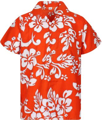V.H.O. Funky Hawaiian Shirt, Shortsleeve, Hibiscus, Orange, XS