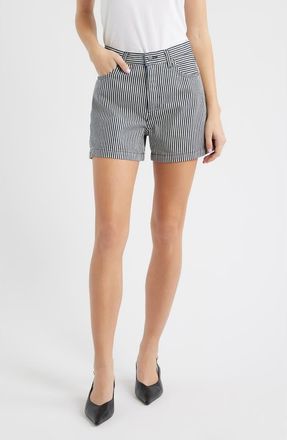 Frame Denim The Everyday High Waist Denim Shorts in Navy Stripe at Nordstrom, Size 24