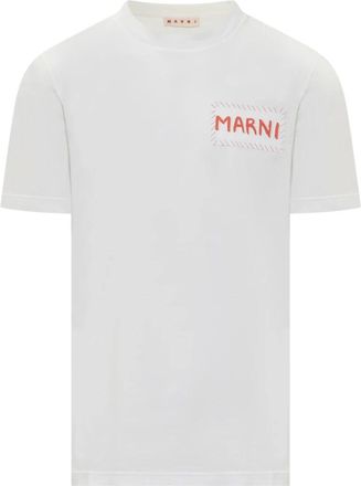 Marni T-shirt met ronde hals - Heren - T-shirts - Wit - 2XL - Katoen - Tops