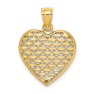 Diamond2Deal 14k Yellow Gold 3-D Diamond-cut Puffed Heart Charm Pendant