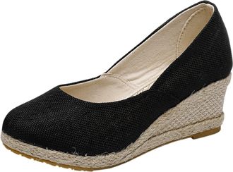 Generic Womens Wedge Heel Espadrilles Straw Sandals Single Shoes Front Closed Sandals Thick Soles Elegant Wedge Sandals Embroidery Casual Wedge Sandals Loafer