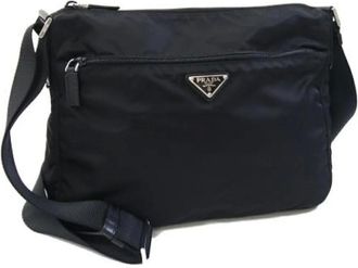 Prada Pre-owned Cross Body Bags, female, Black, Size: ONE SIZE Pre-owned Nylon Cross Body Bag