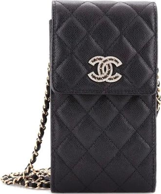 Chanel Embellished CC Flap Phone Holder Quilted Caviar Quilted Caviar crossbody bag - Black