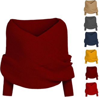 Generic Knitted Scarf with Sleeves for Women,Knitted Sweater Scarf with Sleeves,Fall Winter Warm Scarf Wrap Shawl Scarves (Dark red,One size)