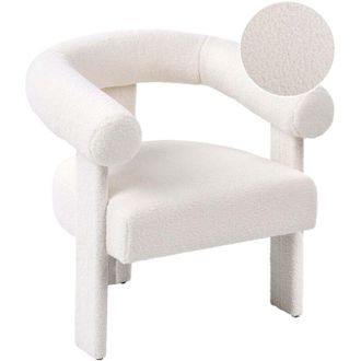 Beliani Armchair Light Off-White Boucle Upholstery Retro Design Upholstered Legs Living Room ILBRO