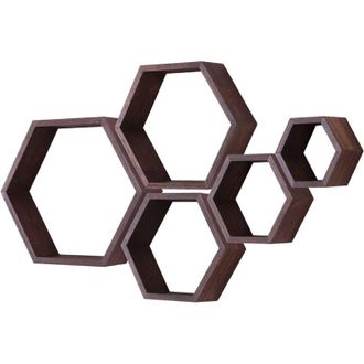 OEM Juego De 5 Estantes Flotantes Hexagonales De Madera Con Soporte De Pared Para Dormitorio, Sala De Estar, Oficina Y Decoraci&oacute;n Del Hogar (nogal Oscuro)