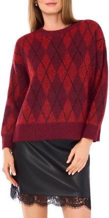 Vince Camuto Argyle Eyelash Jacquard Crewneck Sweater in Burgundy at Nordstrom Rack, Size Xx-Small
