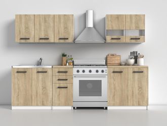 OEM Conjunto De Muebles De Cocina De 200 Cm - Cuerpo Blanco Mate, Frentes De Roble Sonoma - &iexcl;perfecto Para Tu Cocina