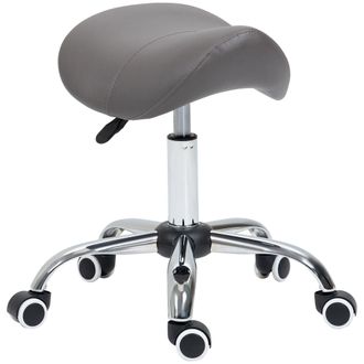 HOMCOM PU Leather Saddle Stool w/ Moulded Padded Seat Adjustable Height Grey | TJ Hughes