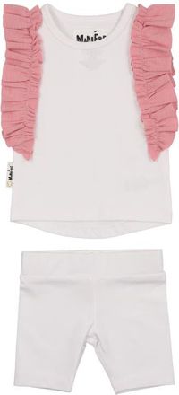 Maniere Ruffle Edge Stretch Cotton Tank & Shorts Set in White at Nordstrom, Size 9M