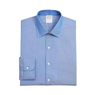 Brooks Brothers Traditioneel model stretch Supima katoenen overhemd zonder strijk met Ainsley-kraag - Heren - Zakelijke Overhemden - Blauw - M - Katoen - Overhemden