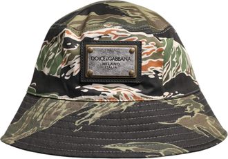 Dolce & Gabbana Mens Multicolor Dg Plaque Wide Brim Bucket Hat Brown Cotton Elastane