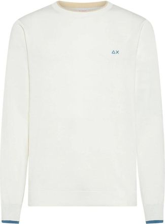 Sun 68 Sweater Neck Double Rib L/S - Heren - Ronde hals truien - Wit - XL - Katoen - Truien & Vesten