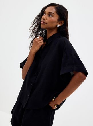 BOSS Womens Bisenas cuffed sleeves linen shirt