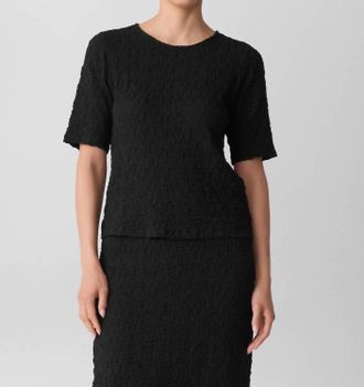 Eileen Fisher Bubble Jacquard Crew Neck Top In Black