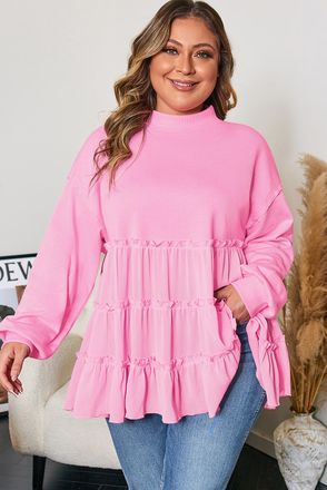 Azura Exchange Womens Tiered Ruffle Long Sleeve Top - Pink - Size X-Large