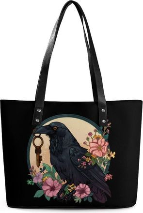 Generic Blackbird With Key Crow Tote Bags for Women Cute Shoulder Purses Handbags