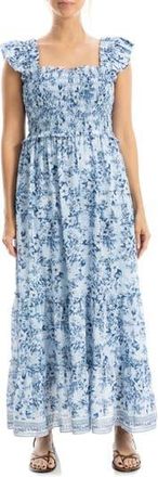 Max Studio Flutter Sleeve Maxi Dress in Blue/Chambray Shady Floral at Nordstrom Rack, Size X-Large