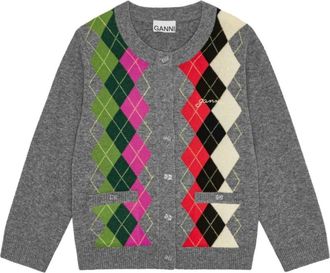 Ganni Check Cardigan - Dames - Vesten - Grijs - XS - Wol - Truien & Vesten