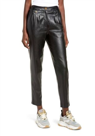 Blank NYC Womens Faux Leather Pleated Trouser W/ Back Pockets In Black