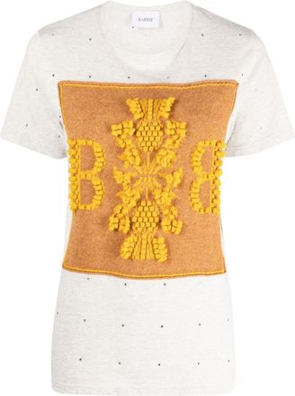 Barrie logo-embroidered embellished T-shirt - women - Cashmere/Cotton - M - Grey