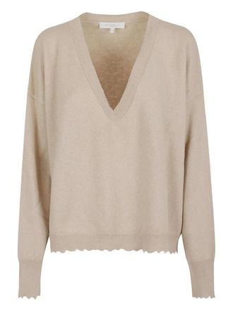 Antonelli scalloped V-neck sweater - women - Wool - M - Neutrals