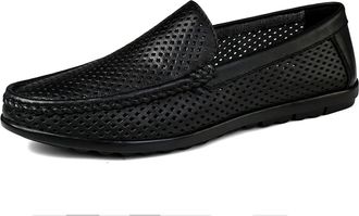 Generic Mens Loafers Breathable Lightweight Loafer Shoes Leather Flexible Resistant Lightweight Wedding Slip On(Black,6.5 UK)