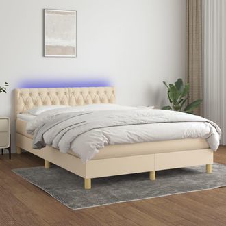 vidaXL Vidaxl - Cama Box Spring Colch&oacute;n Y Luces Led Tela Crema 140x190 Cm