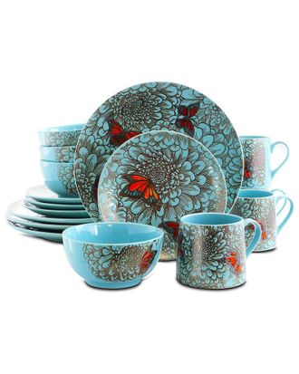 Elama Butterfly Garden 16Pc Stoneware Dinnerware Set