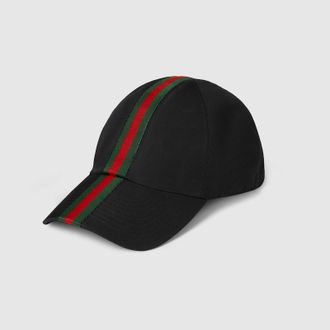 Gucci Cotton Baseball Hat With Web, Size XXS, Green