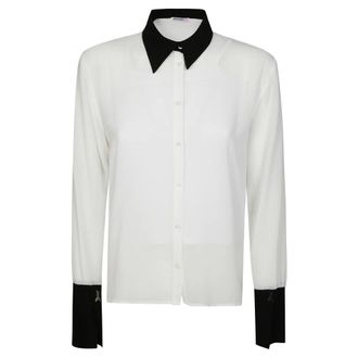 Patrizia Pepe Shirts, female, White, XL, Camicia con Colletto e Polsini a Contrasto