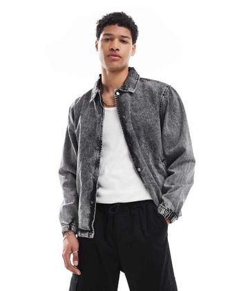 Brave Soul Giacca di jeans grigia stile coach-Grigio