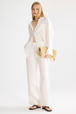 Orolay Oversized Linen Button-Up Shirt in White at Nordstrom, Size X-Small