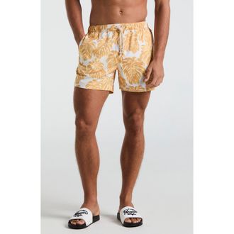 Original Penguin 5-Inch Monstera Swim Trunks in Jurassic Gold at Nordstrom, Size X-Large