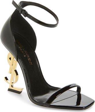 Saint Laurent Opyum YSL Ankle Strap Sandal in Black Patent/Gold at Nordstrom, Size 10Us