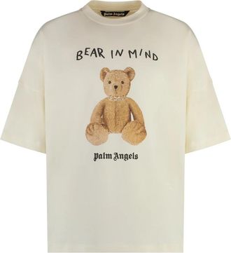 Palm Angels Katoenen Oversized T-shirt Geribbelde Kraag - Heren - T-shirts - Beige - M - Katoen - Tops