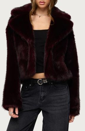 Edikted Kamilah Oversize Faux Fur Coat in Wine at Nordstrom, Size X-Small