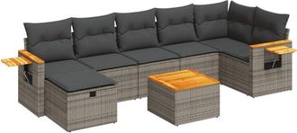 vidaXL Set De Sof&aacute;s De Jard&iacute;n Y Cojines 8 Piezas Rat&aacute;n Sint&eacute;tico Gris Vidaxl